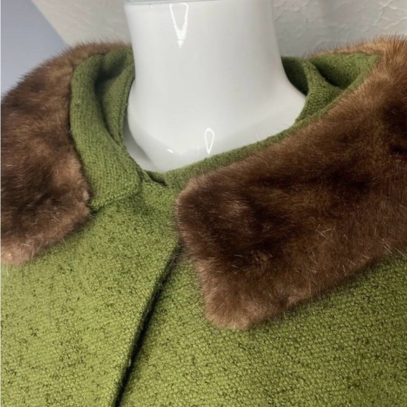 Green Wool Coat with Brown Fur Trim - Picture 2 of 12